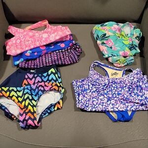 Lands End Girls' Multicolor Heart-Print Swim Bottoms - Blue/Pink